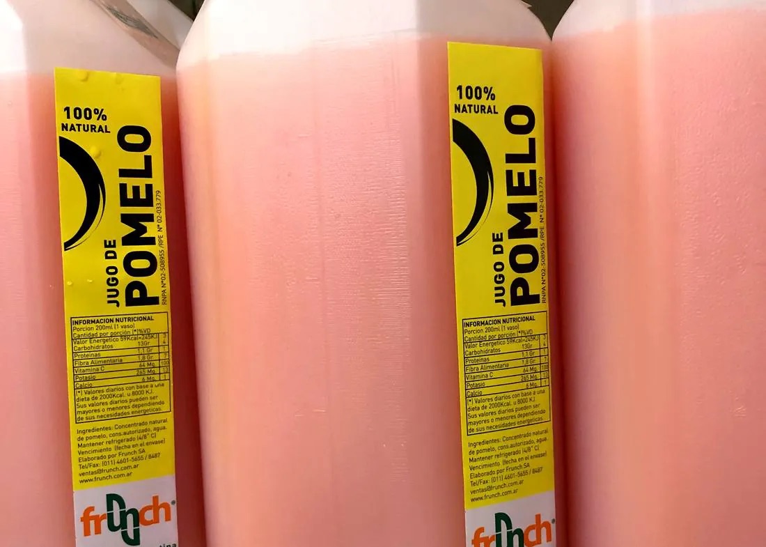 Etiqueta de un bidón de jugo Frunch